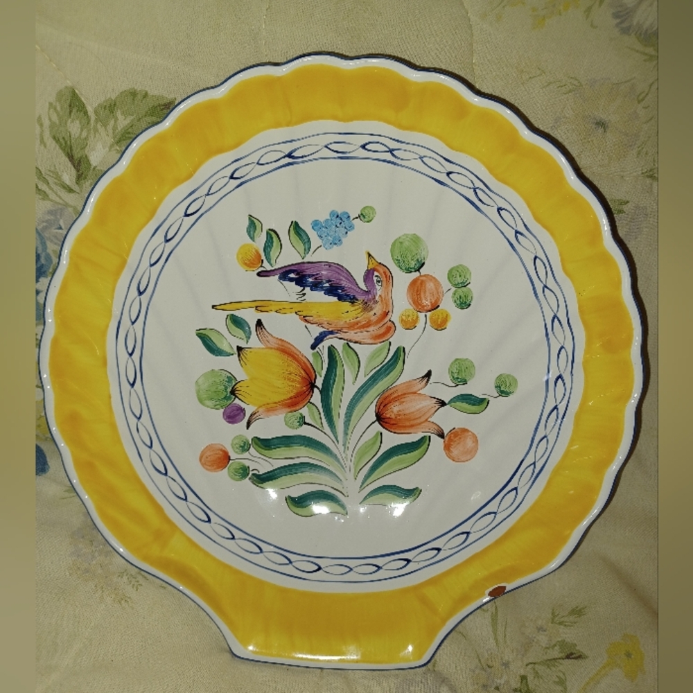 Herend Yellow and Multicolor Decorative Shell Shaped Bowl * Mom Day Gift